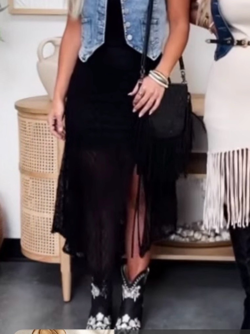 Sand + Charcoal I ❤️ Joah black lace side tie midi skirt. Size M. NWOT